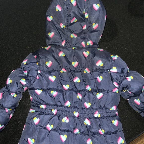 Blue with pink hearts OshKosh puffer jacket 12M - Picture 3 of 4